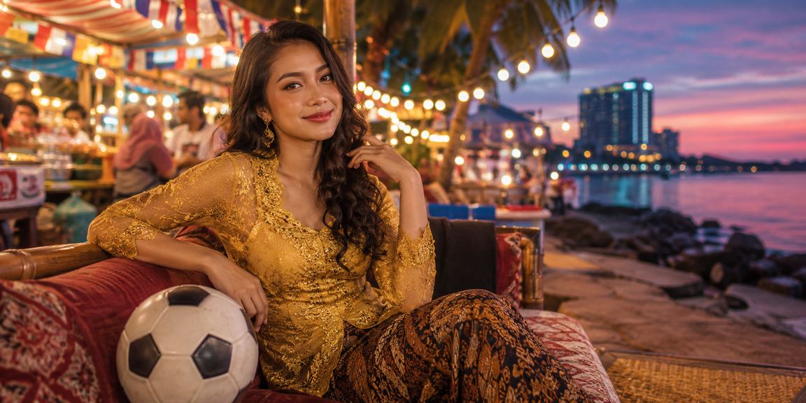 Wanita berbaju kebaya menyemak odds pertaruhan bola sepak Malaysia di livesport88
